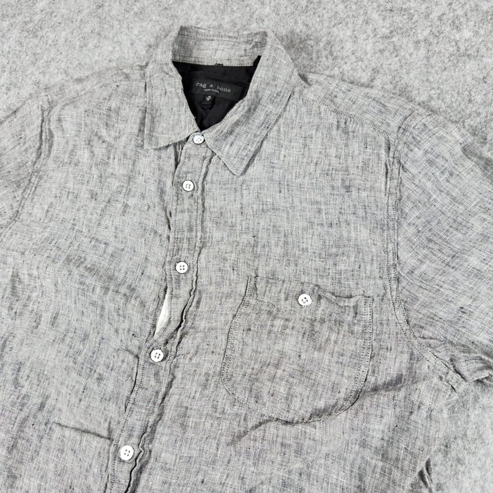 Rag Bone Shirt Men M Grey‎ Linen NYC Short Sleeve Casual Breathable Lightweight
